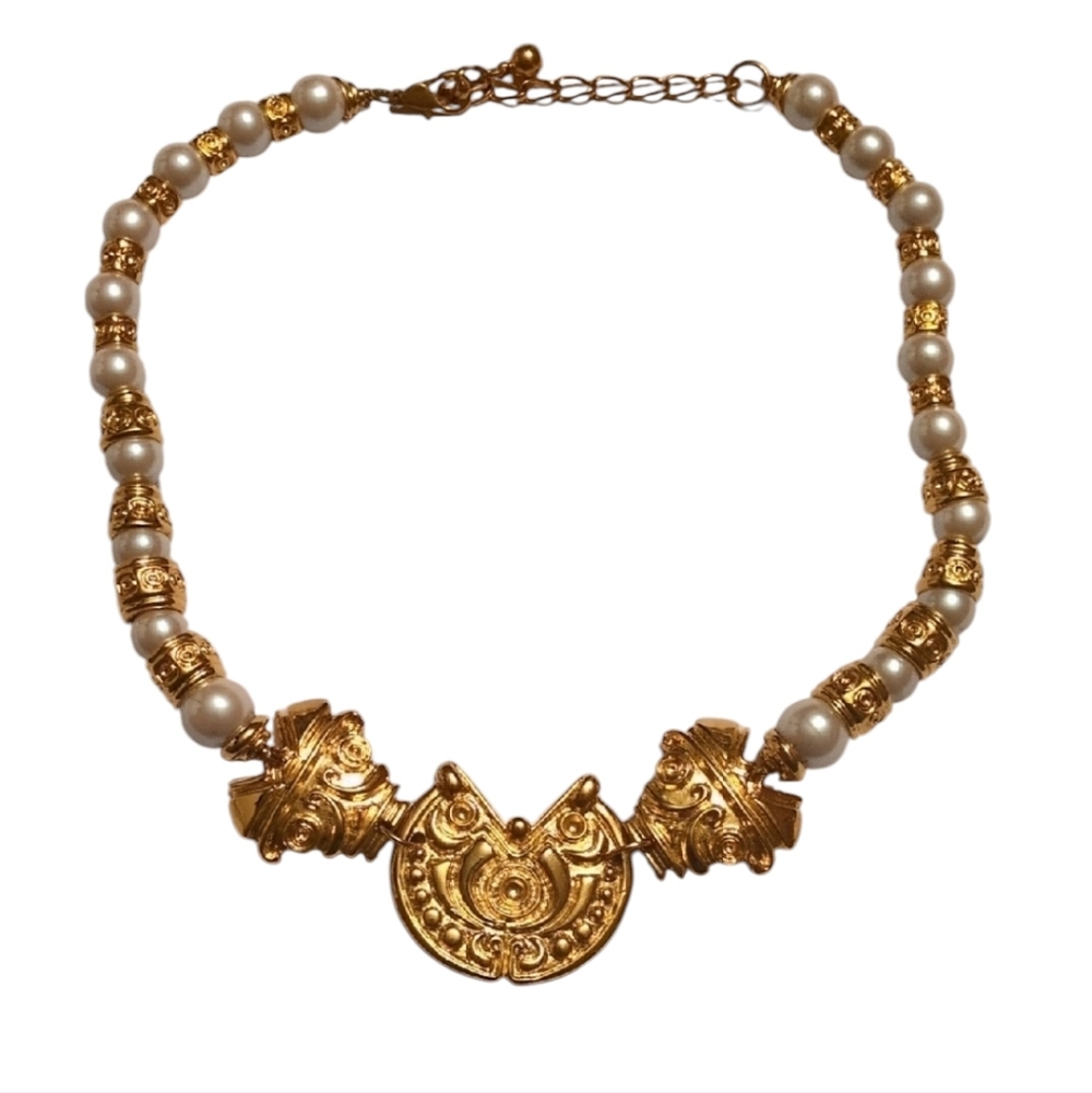 Mayan Gold And Pearl Necklace